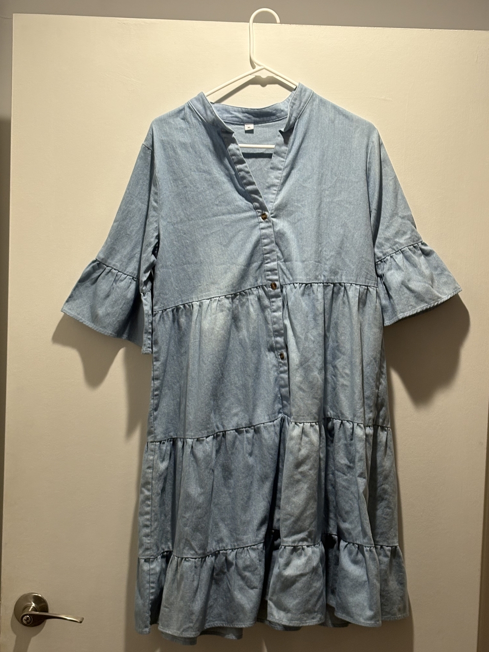 Source Unknown Light Blue Denim Tiered Dress